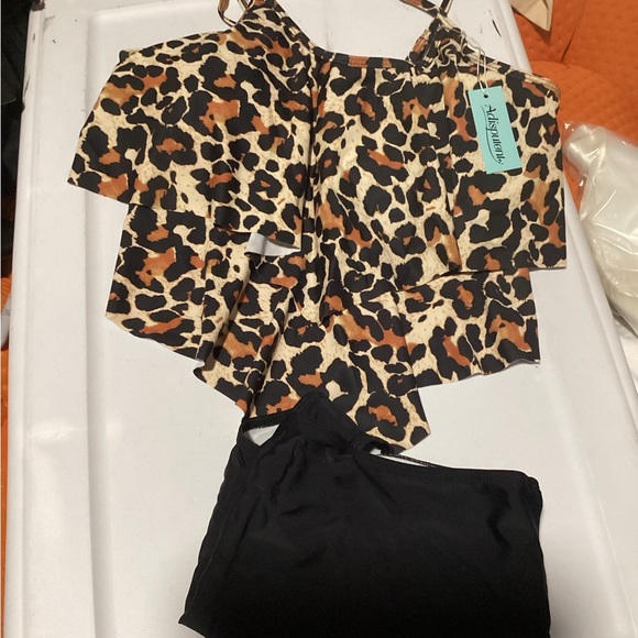 Womens Tankini Leopard Swimsuit Tummy Control Bathing Suit Modest XL - Picture 7 of 7